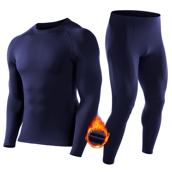 Roadbox Thermal Underwear for Men Fleece Lined Long Johns Winter Warm Base Layer Tops and Bottoms Set for Skiing Cold Weather Black