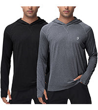 Roadbox Mens Long Sleeve Sun Shirts, 2 Pack UPF 50+ UV Protection Hoodie Shirt for Fishing Hiking Running Workout Swim