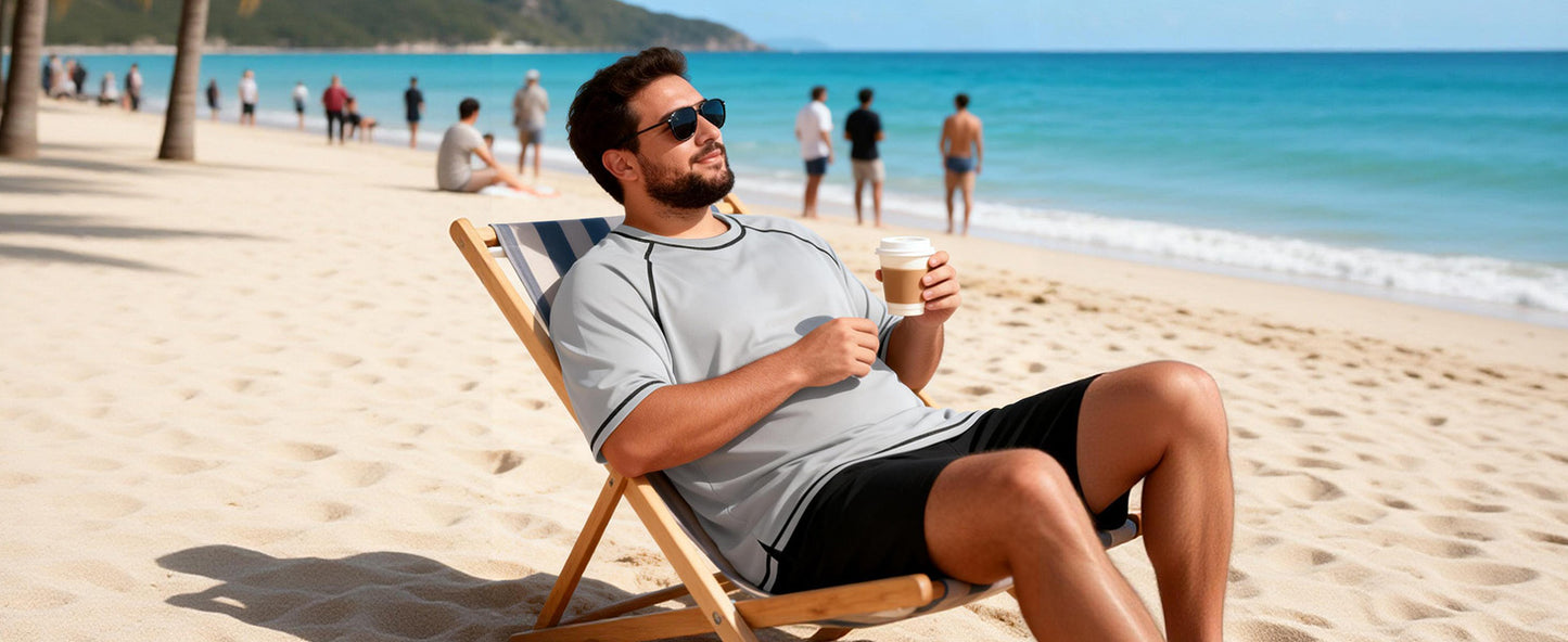 Roadbox Mens Big and Tall Swim Shirt, UPF 50+ Short Sleeve Rash Guard, UV Sun Protection Quick Dry Water T-Shirts for Beach
