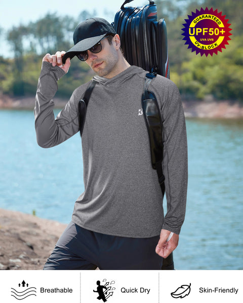 Roadbox UPF 50+ Fishing Shirts for Men Long Sleeve UV Sun Protection Hoodie Outdoor Hiking Shirts