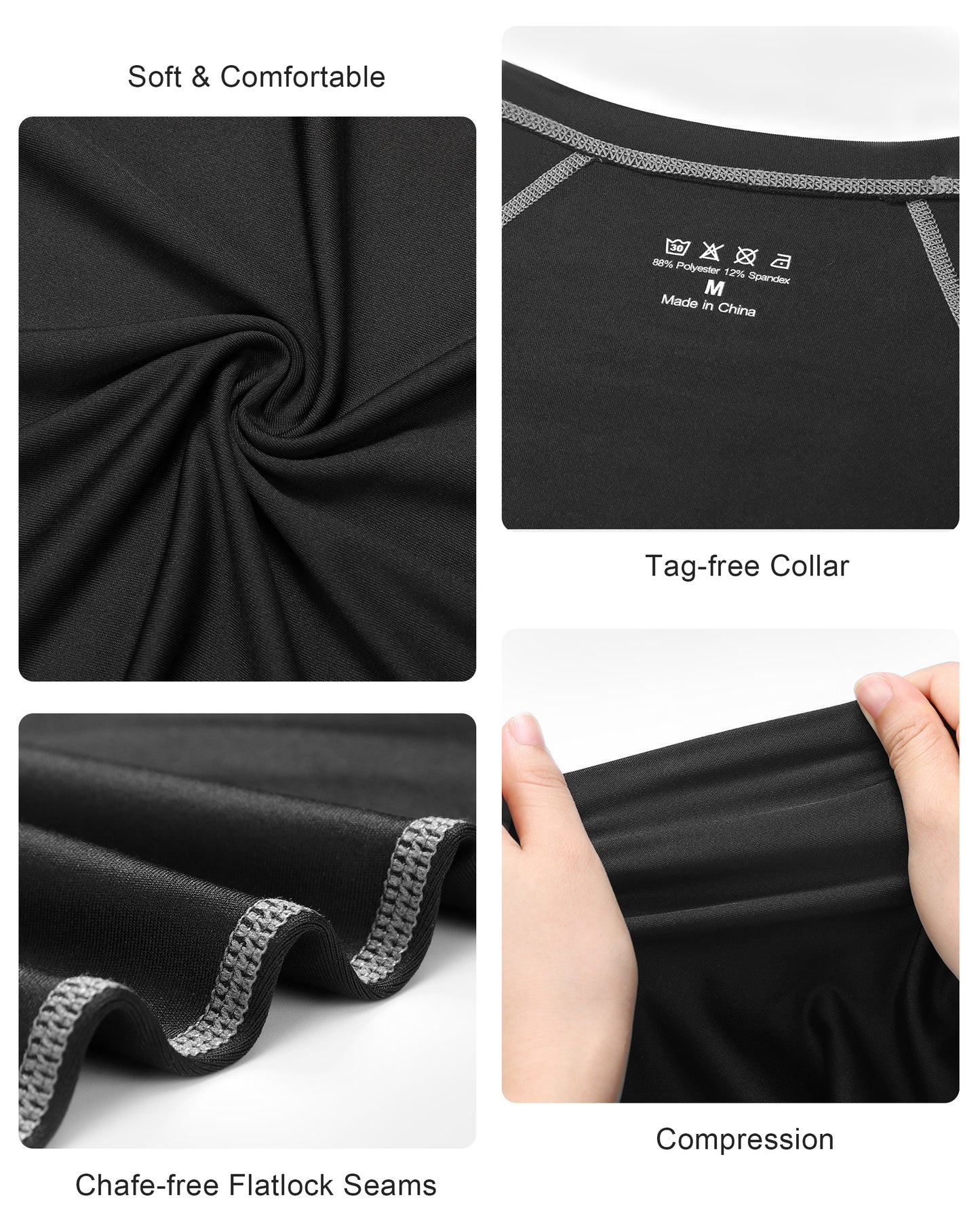 Roadbox Youth Boys Compression Shirt - Long Sleeve Kid's Football Baselayer,Quick Dry Undershirts for Sports Soccer Black