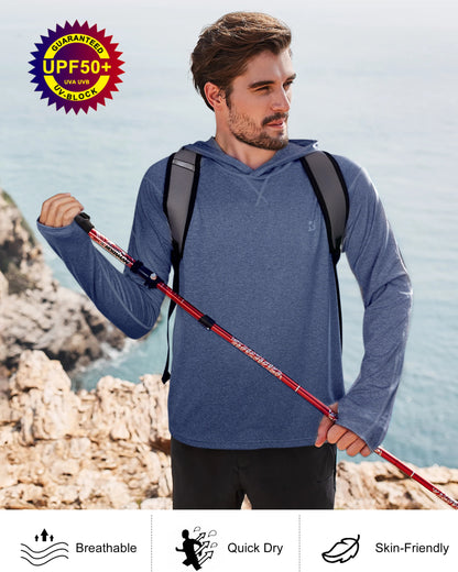 Roadbox Mens Long Sleeve Sun Shirts, 2 Pack UPF 50+ UV Protection Hoodie Shirt for Fishing Hiking Running Workout Swim