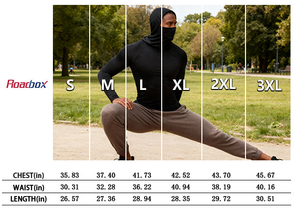 Roadbox Men's Compression Shirt Hoodie with Mask, Long Sleeve Workout Athletic Base Layer, Sports Gym Running Undershirt Top