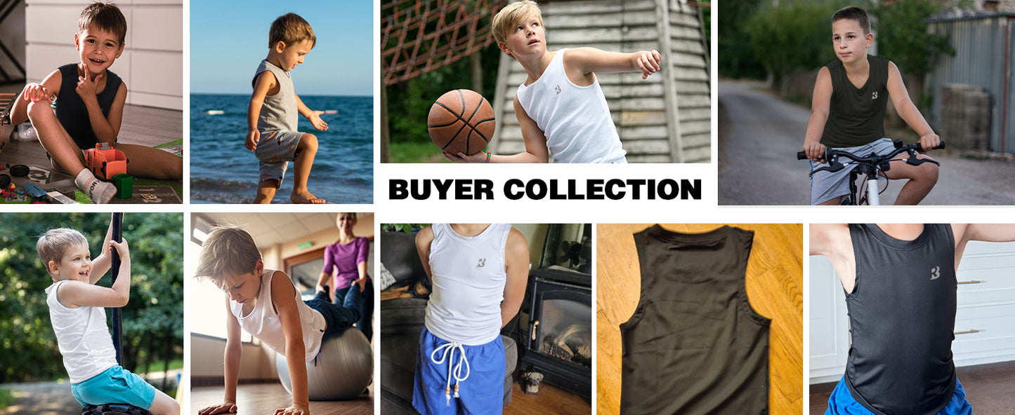 Roadbox Boys Compression Tank Tops, Tagless Soft Athletic Undershirts, Quick Dry Sleeveless Base Layer Shirt for Kids Youth