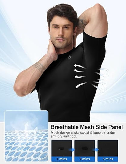 Roadbox Men's Mock Turtleneck Compression Shirt Short Sleeve Base Layer