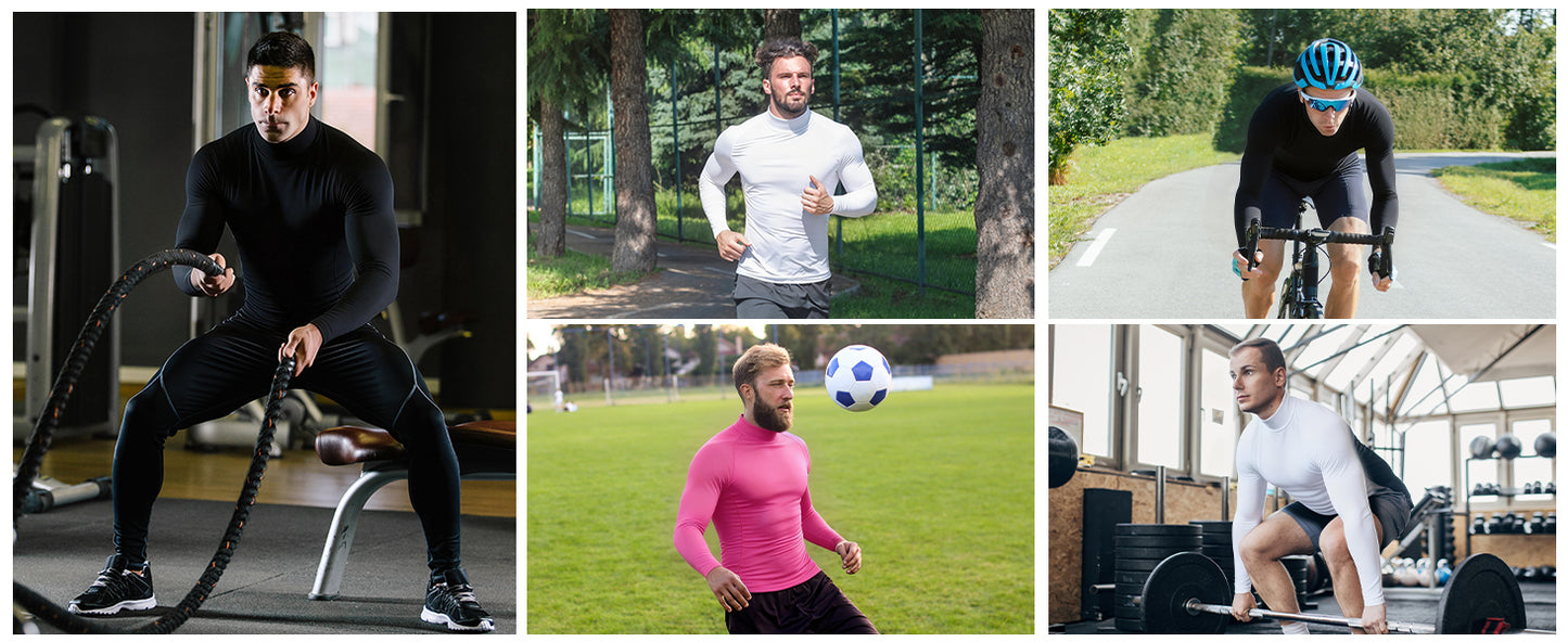 Roadbox Men's Compression Shirt, Mock Turtleneck Long Sleeve Undershirt, Quick Dry Athletic Base Layer for Sports and Workout