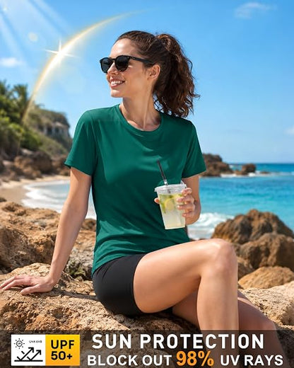 Roadbox Women's Workout Tops Short Sleeve, UPF 50+ Sun Protection Shirts, Quick Dry Athletic Gym Running Hiking Tee Shirt