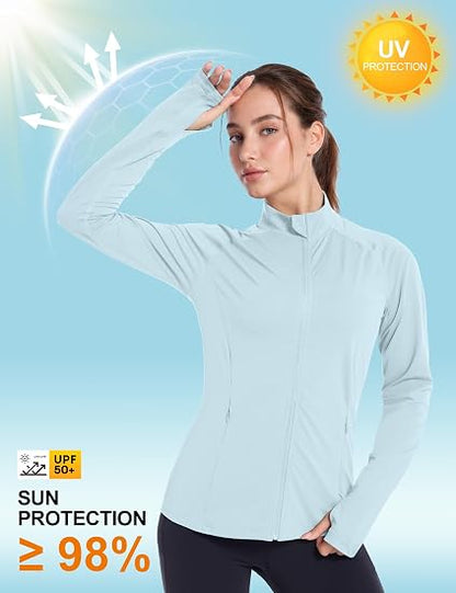 Roadbox Women's UPF 50+ Lightweight Athletic Jackets, Zip Up Long Sleeve Sun UV Protection Shirts for Workout Running Hiking