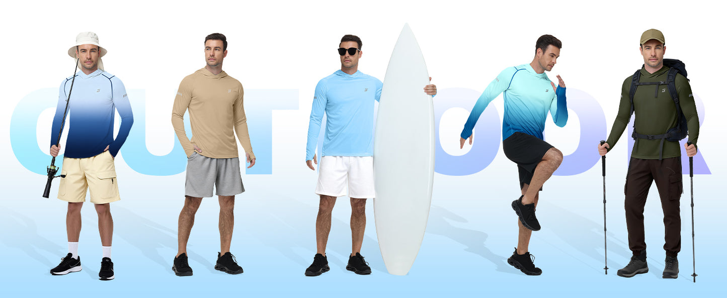 Roadbox Mens UPF 50+ Sun Protection Hoodie, UV Long Sleeve Fishing Shirts, Lightweight Swim Rash Guard for Outdoor Hiking
