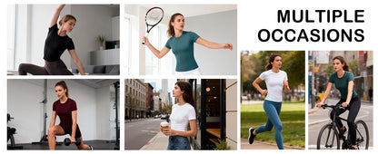 Roadbox Women's Compression Shirt, Slim Fit Short Sleeve Athletic Top, Workout Undershirt for Gym and Yoga