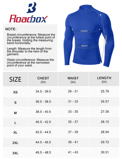 Roadbox Men's Compression Shirt, Mock Turtleneck Long Sleeve Undershirt, Quick Dry Athletic Base Layer for Sports and Workout