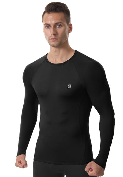 Roadbox Men's Compression Shirt Hoodie with Mask, Long Sleeve Workout Athletic Base Layer, Sports Gym Running Undershirt Top