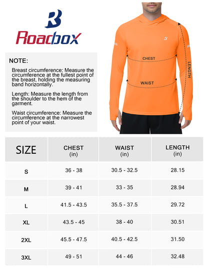 Roadbox Mens UPF 50+ Sun Protection Hoodie, UV Long Sleeve Fishing Shirts, Lightweight Swim Rash Guard for Outdoor Hiking