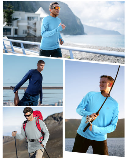 Roadbox Men's UPF 50+ Swim Rash Guard, Long Sleeve UV Sun Protection SPF Water Shirts Quick Dry for Outdoor Fishing Hiking