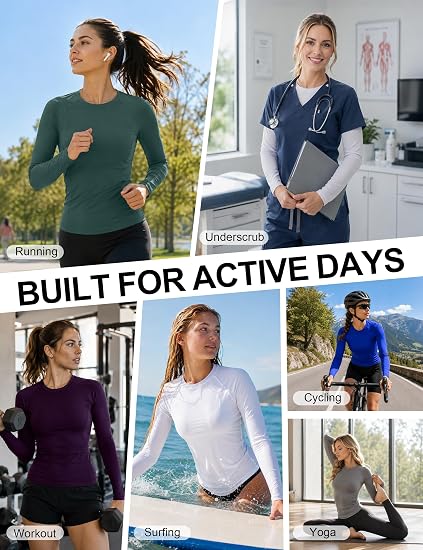 Roadbox Women's Compression Shirt Long Sleeve, Quick Dry Athletic Base Layer Tops, UPF 50+ Running Workout Underscrub Shirts