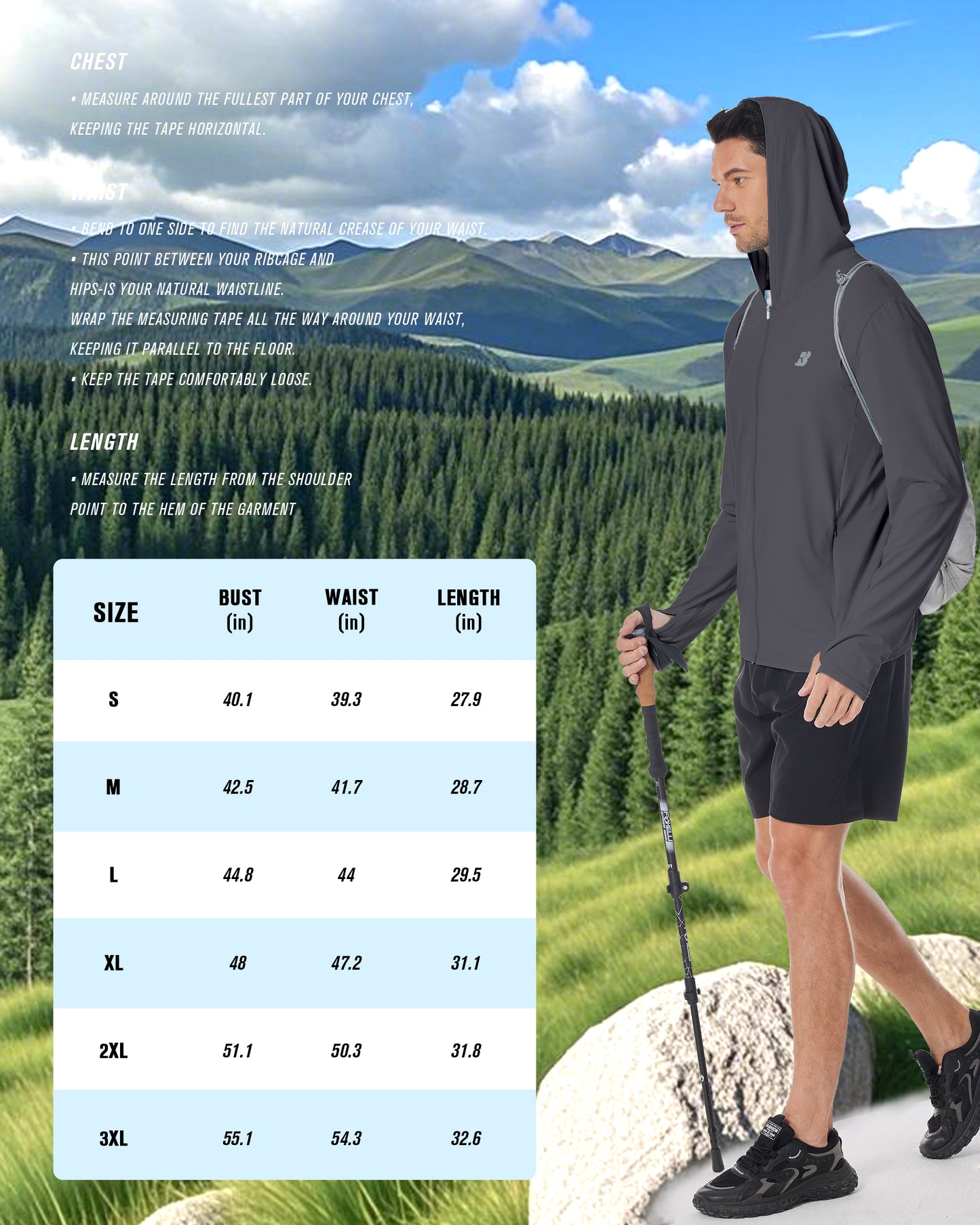 Roadbox Men's UPF 50+ Sun Protection Hoodie Jacket Lightweight Zip Fishing Hiking UV Shirts with Pockets and Thumbholes