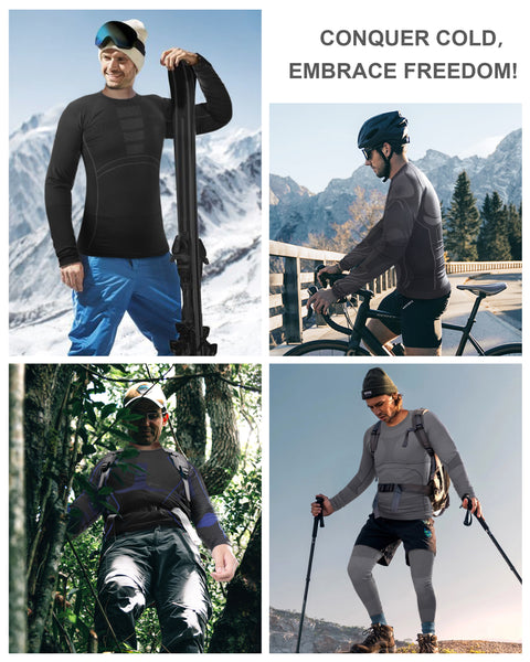 Roadbox Seamless Thermal Underwear for Men: Quick Dry Long Johns Base Layer Warm Tops and Bottoms Set for Skiing Cold Weather