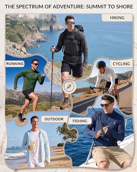 Roadbox Men's UPF 50+ Hoodie Jacket, Full Zip Hooded Hiking Fishing Shirts