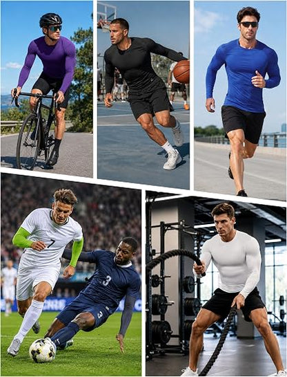 Roadbox Men's Compression Shirts Long Sleeve, UPF 50+ Base Layer Undershirts, Cool Dry Workout Gym Tops for Running Football