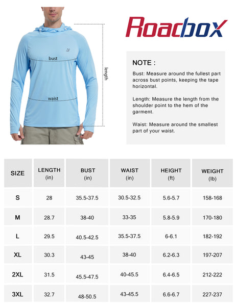 Roadbox Men's Hooded UV Sun Shirts Long Sleeve - Athletic Workout Running Thumbholes T-Shirts Quick-Dry Lightweight