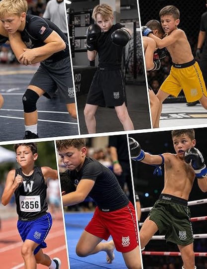 Roadbox Kids BJJ Boxing Shorts, Boys Jiu Jitsu Shorts for No-Gi Grappling