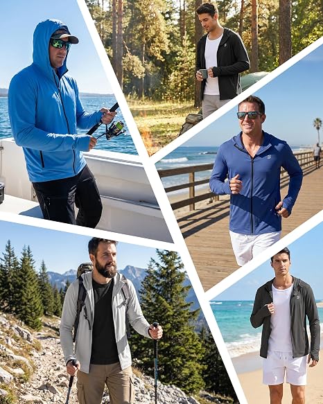 Roadbox Men's UPF 50+ Zip Up Sun Hoodie, UV Protection Lightweight Jacket