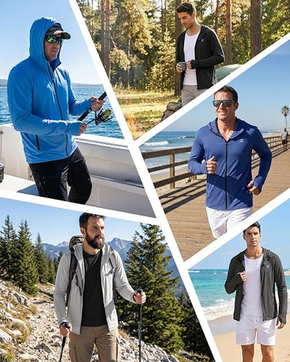 Roadbox Men's UPF 50+ Zip Up Sun Hoodie, UV Protection Lightweight Jacket