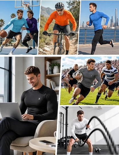 Roadbox Men's Long Sleeve Compression Shirt, Mock Turtleneck Athletic Base Layer Tops, Workout Undershirt for Gym Sports