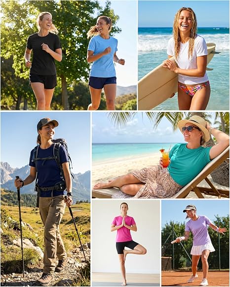 Roadbox Women's Workout Tops Short Sleeve, UPF 50+ Sun Protection Shirts, Quick Dry Athletic Gym Running Hiking Tee Shirt