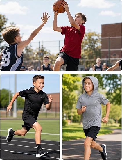 Roadbox Boys Short Sleeve Hoodie, Youth Lightweight Athletic Hooded T Shirt