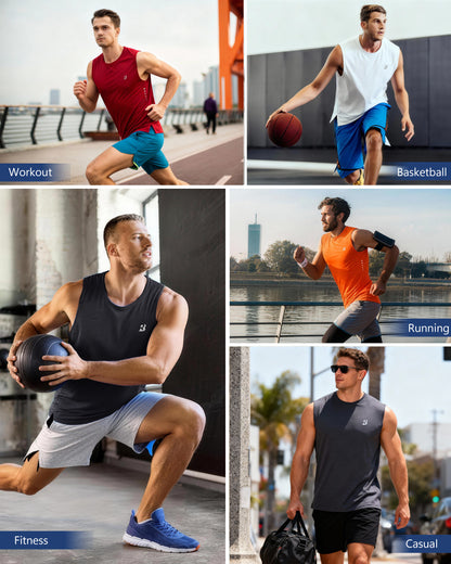 Roadbox Men’s Athletic Sleeveless Shirts, Quick Dry Workout Tank Top, Lightweight Muscle Shirts for Sports Gym Running Summer