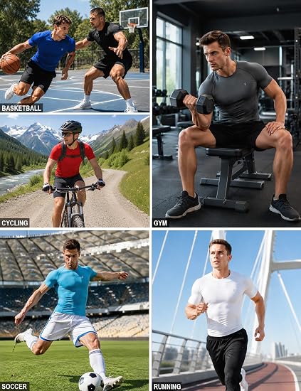 Roadbox Men's Compression Shirts Short Sleeve Football Workout Undershirts