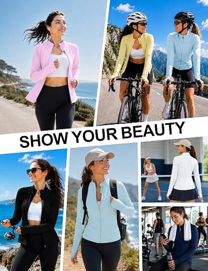 Roadbox Women's UPF 50+ Lightweight Athletic Jackets, Zip Up Long Sleeve Sun UV Protection Shirts for Workout Running Hiking