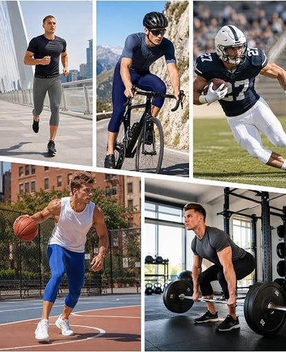 Roadbox Men's 3/4 Compression Pants, Running Workout Tights Leggings