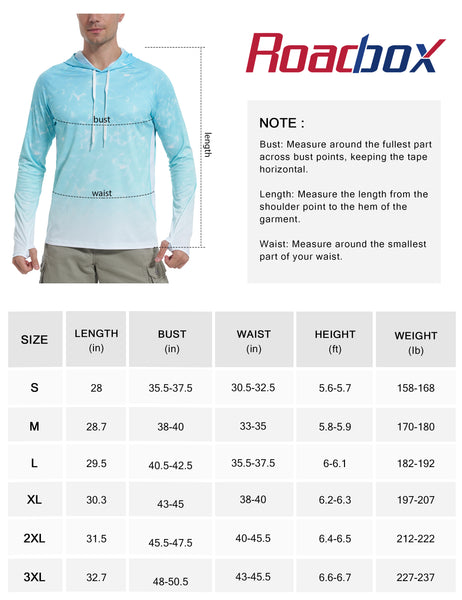 Roadbox Men's UPF 50+ Sun Protection Hoodie Shirts - Outdoor Fishing Long Sleeve Thumbholes T-Shirt Lightweight