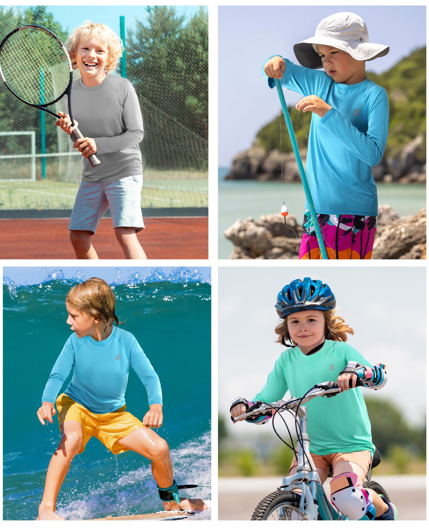Roadbox Boys Rash Guard Swim Shirt, UPF 50 Sun Protection Long Sleeve, Quick Dry Swimming Fishing Shirts for Kids Youth