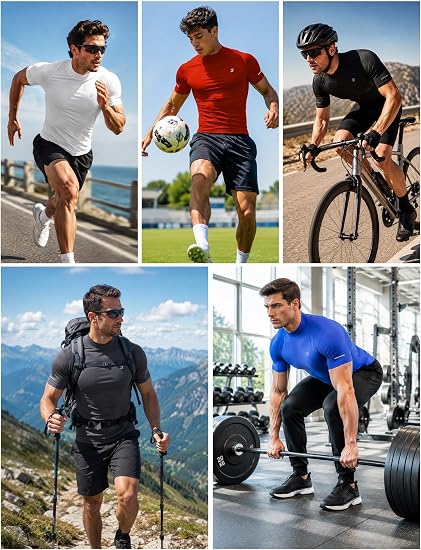 Roadbox Men's Mock Turtleneck Compression Shirt Short Sleeve Base Layer