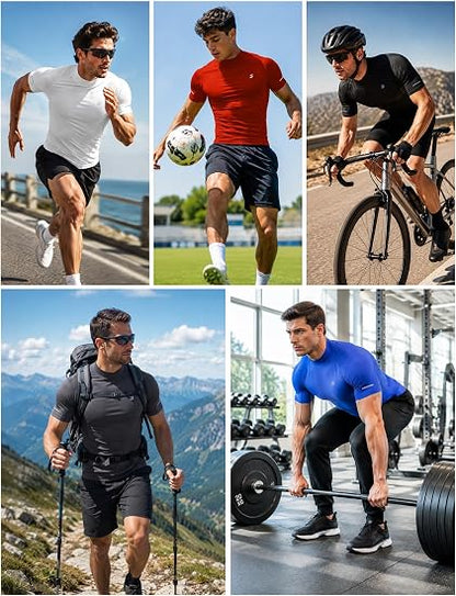 Roadbox Men's Mock Turtleneck Compression Shirt Short Sleeve Base Layer