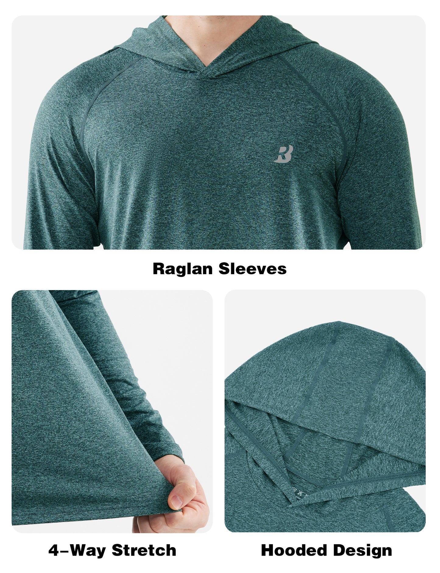 Roadbox Men's UPF 50+ Fishing Shirts, Long Sleeve UV Sun Protection SPF Hoodie, Quick Dry Swim Rash Guard for Outdoor Hiking