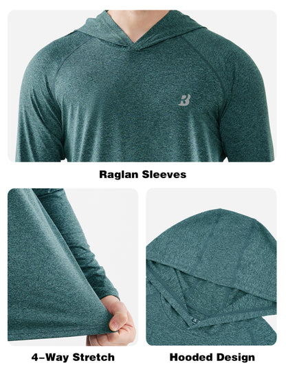 Roadbox Men's UPF 50+ Fishing Shirts, Long Sleeve UV Sun Protection SPF Hoodie, Quick Dry Swim Rash Guard for Outdoor Hiking