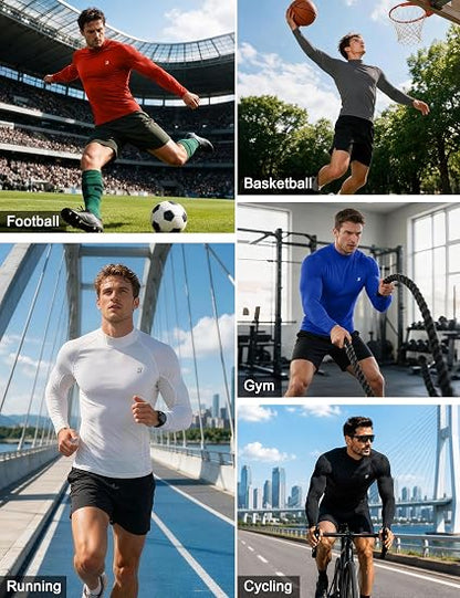 Roadbox Men's Mock Turtleneck Compression Shirts, Long Sleeve Undershirts