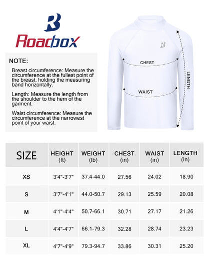 Roadbox Boys UPF 50+ Rash Guard, Swim Shirt Sun Protection Long Sleeve for Kids, Toddler Rashguard Athletic Surf Water Shirts