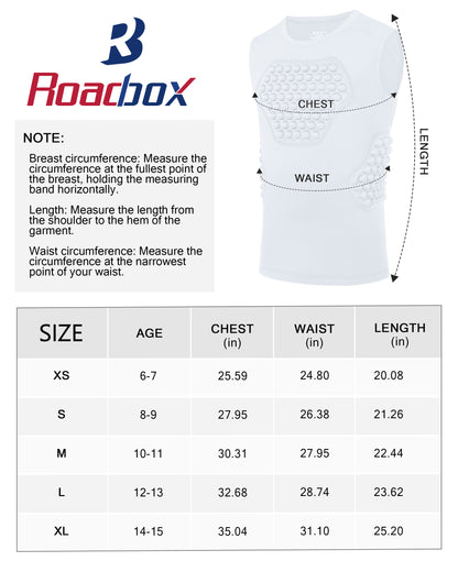 Roadbox Youth Baseball Chest Protector, Kids Softball Padded Compression Shirt, Rib Heart Sternum Guard for Football Lacrosse