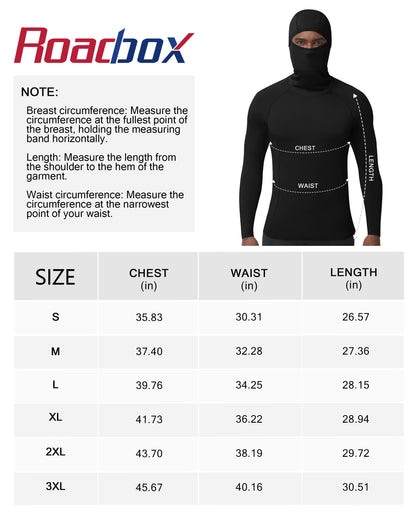 Roadbox Men's Compression Shirt Hoodie with Mask, Long Sleeve Workout Athletic Base Layer, Sports Gym Running Undershirt Top