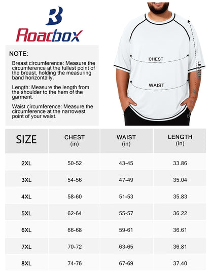 Roadbox Mens Big and Tall Swim Shirt, UPF 50+ Short Sleeve Rash Guard, UV Sun Protection Quick Dry Water T-Shirts for Beach