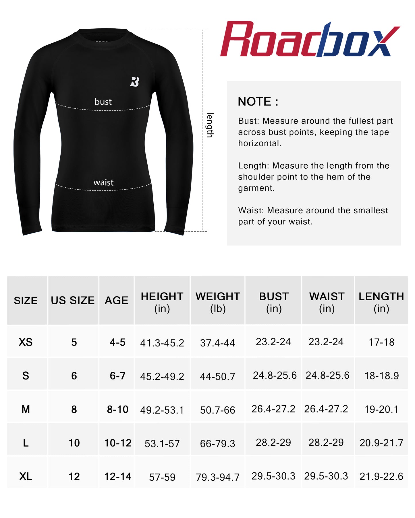 Roadbox Boys Youth Compression Shirts - Long Sleeve Athletic Undershirt Kids Quick Dry Base Layers for Baseball Soccer