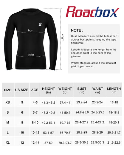 Roadbox Boys Youth Compression Shirts - Long Sleeve Athletic Undershirt Kids Quick Dry Base Layers for Baseball Soccer