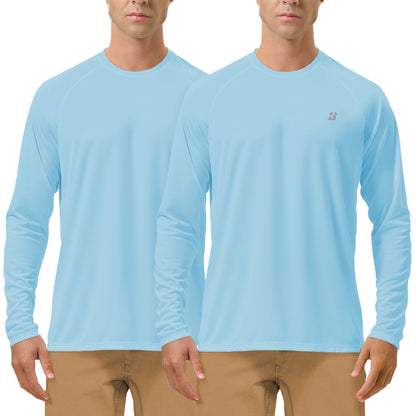 Roadbox Men's 2 Pack UV Sun Protection SPF UPF 50+ Long Sleeve Quick Dry Fishing Shirts Outdoor Rash Guard for Running Hiking Swimming