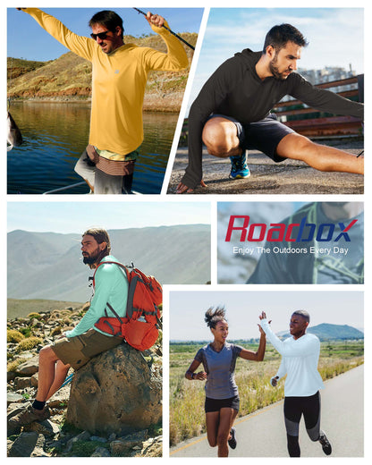 Roadbox UPF 50+ Fishing Shirts for Men, Long Sleeve UV Protection Sun Hoodie, Swim Rash Guard for Hiking Running Workout