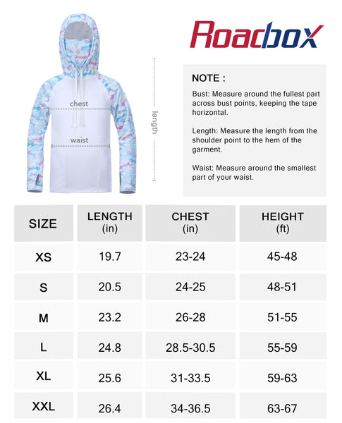 Roadbox Sun Shirts for Kids - Long Sleeve UPF50+ Sun Protection Shirts Hooded Swimsuits for Kids Fishing Surfing Hiking Outdoor Sports
